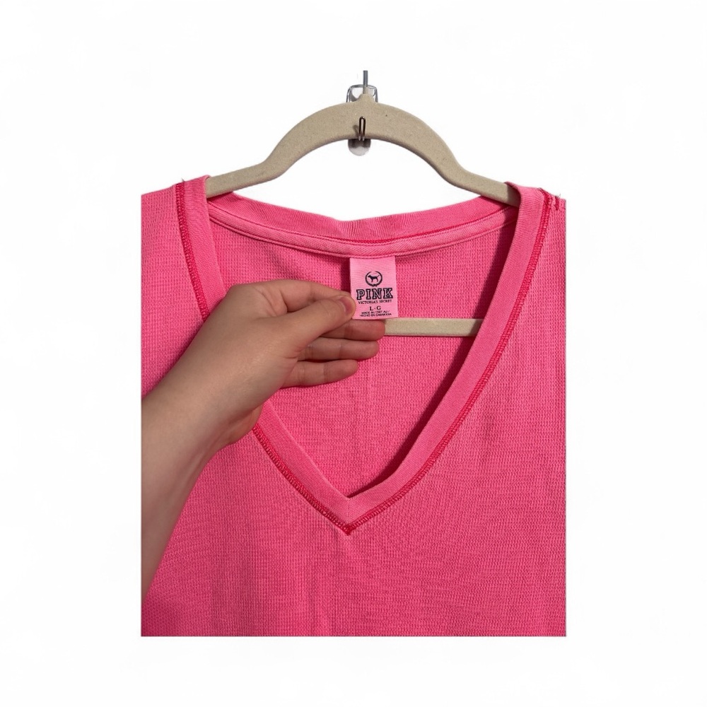 PINK Victoria's Secret neon hot pink Long Sleeve V-Neck - Picture 2 of 5